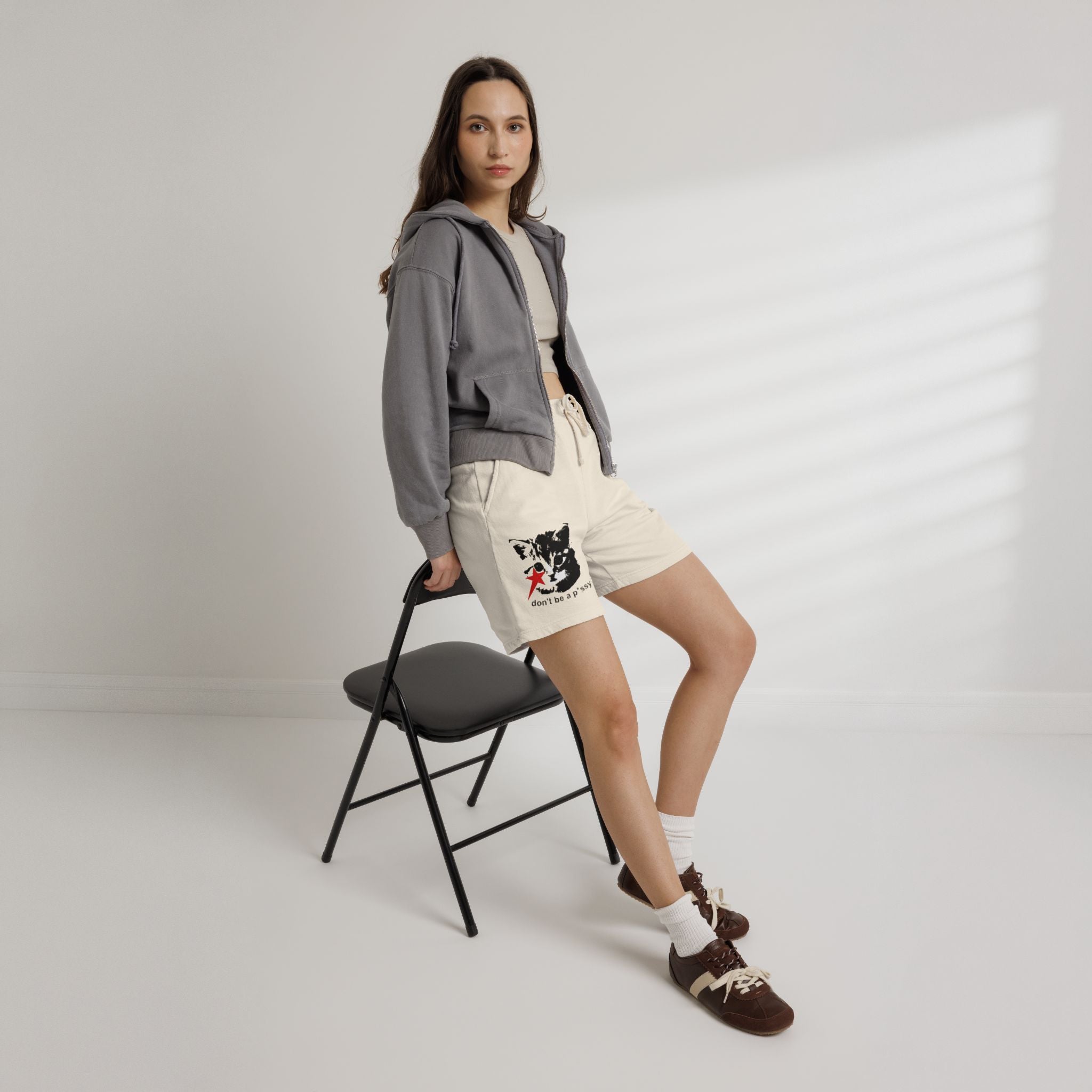 Fleece Shorts — 'Don't Be a P*ssy' Cat Graphic